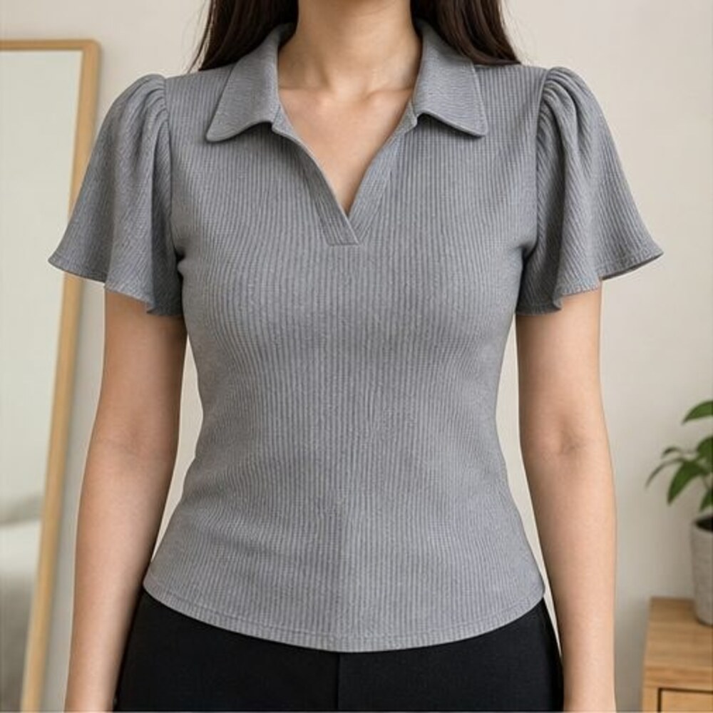 Gray Ruffle Blouse - Picture 2 of 6